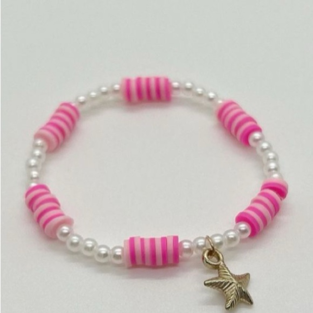 Pink and White Beaded Bracelet with Star Charm